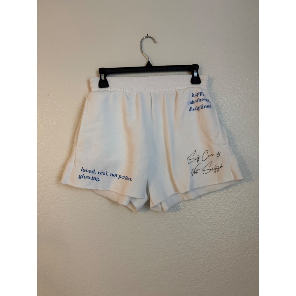 Grayson Threads Womens White Self Care Graphic Fleece Lounge Shorts Small